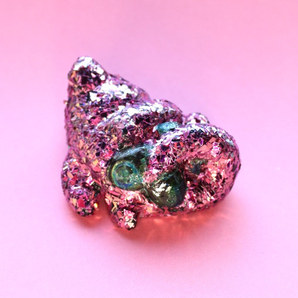 Moody Rubellite Geode Mercat Figure. Handmade Resin Art Toy Mini Fig. Desk Decoration Collectable. Chibi