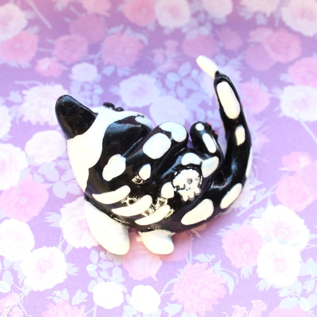 Glow-in-The-Dark Skeleton Cat Shark Figure. Handmade Resin Art Toy Mini Fig. Desk Decoration Collectable. Chibi