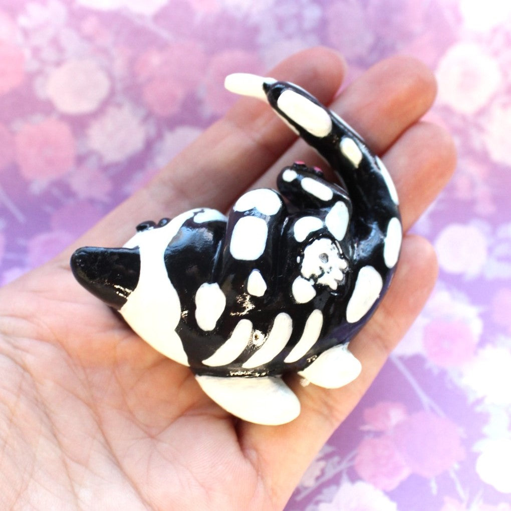 Glow-in-The-Dark Skeleton Cat Shark Figure. Handmade Resin Art Toy Mini Fig. Desk Decoration Collectable. Chibi