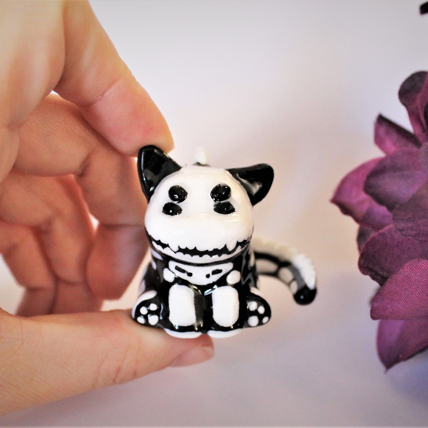 Glow-in-The-Dark Skeleton Dinocat Figure. Handmade Resin Art Toy Mini Fig / Adorable Cat Dinosaur / Desk Decoration Collectable / Chibi
