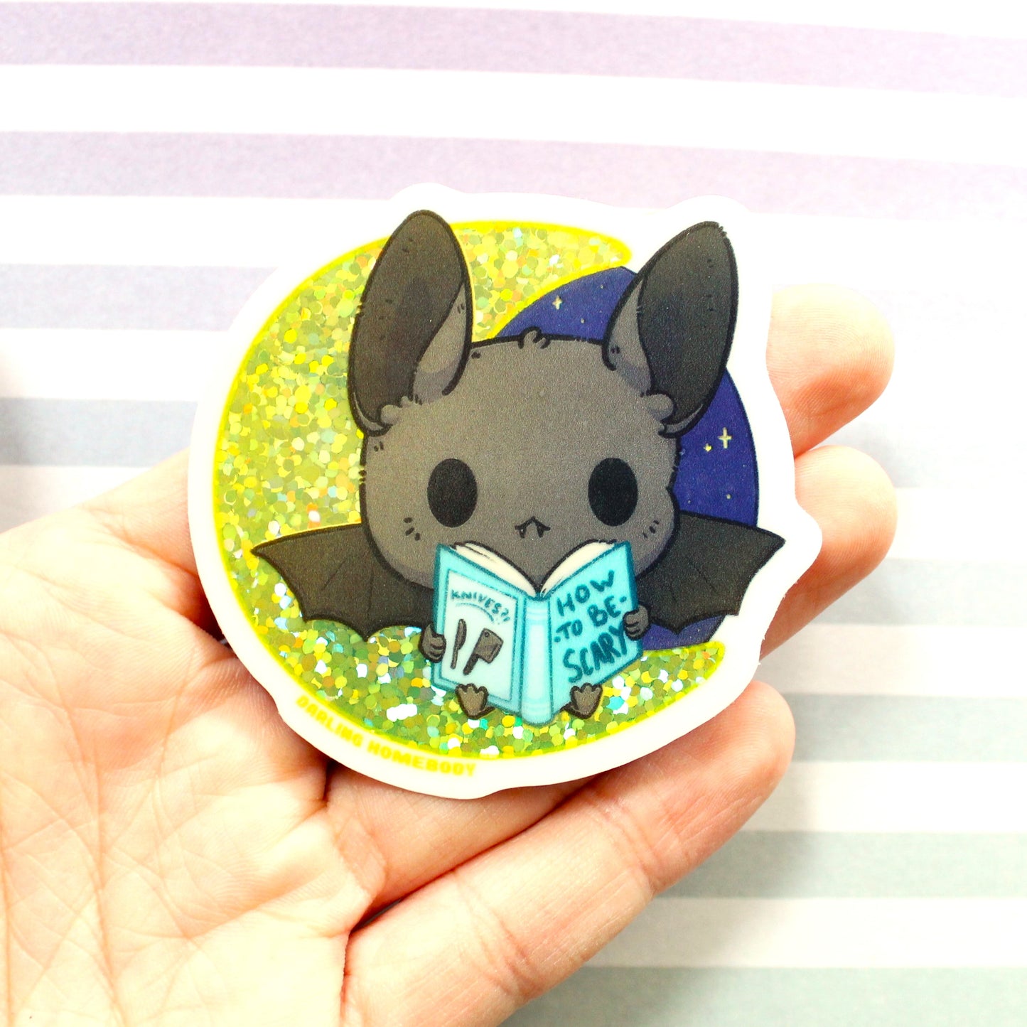 Moon Bat 2022 Limited Edition Sticker. Shiny Holographic Glitter Effect.