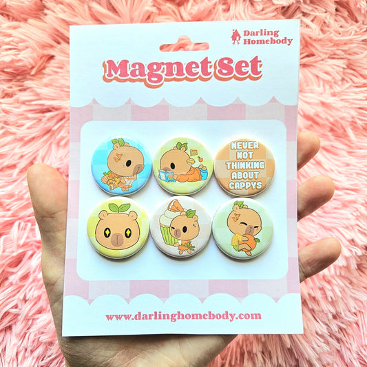 Capybara Magnet Set. 6 Handmade Magnets.