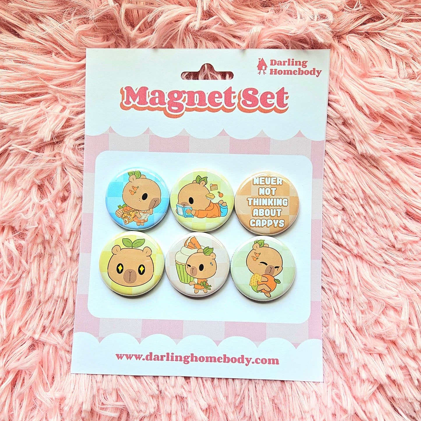 Capybara Magnet Set. 6 Handmade Magnets.