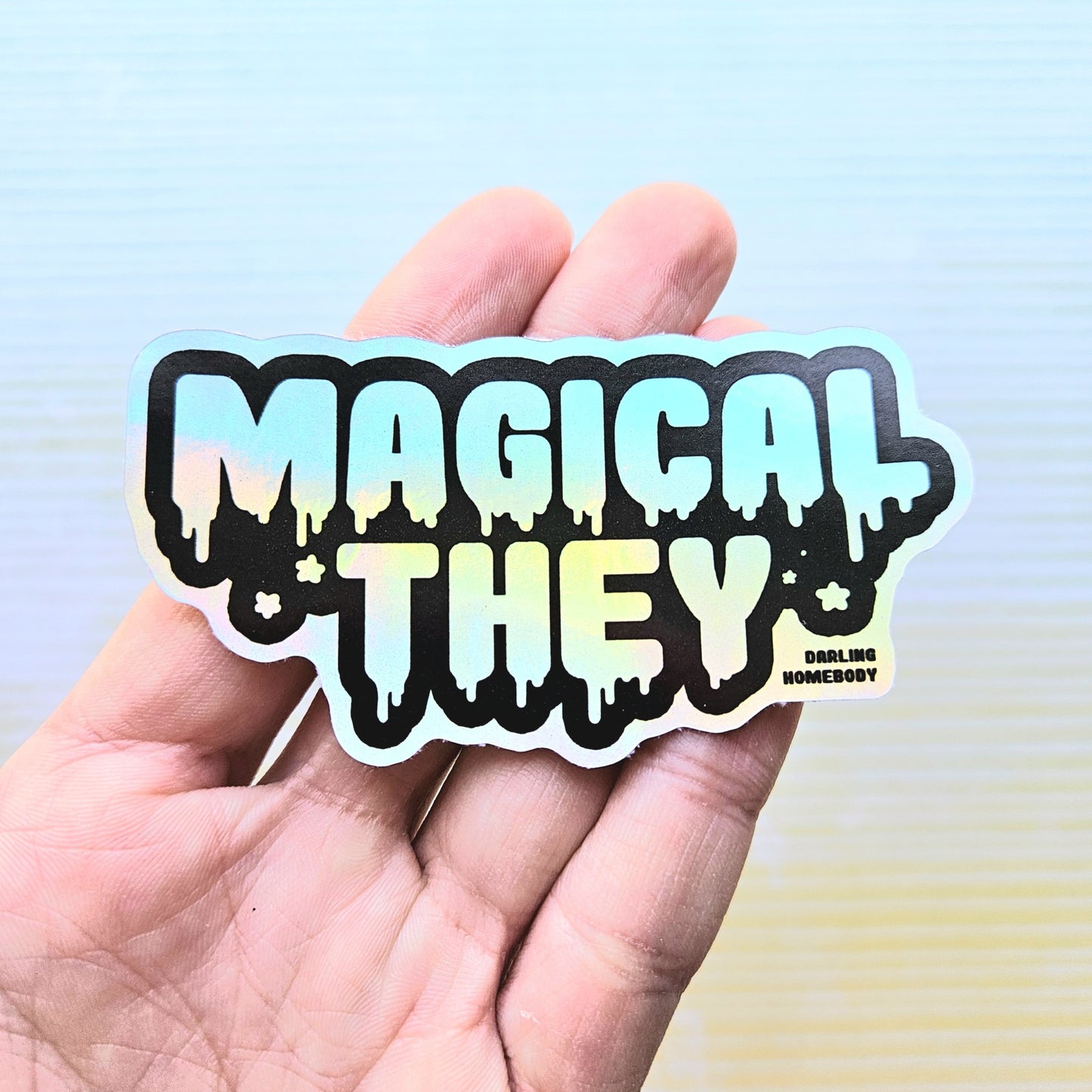 Magical They/Them Holographic Sticker. Weatherproof Vinyl Decal. Shiny Iridescent. Sailor Moon Madoka Steven Universe Gift