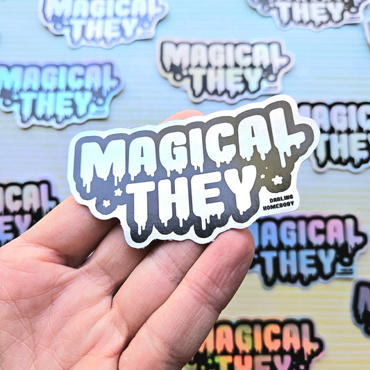 Magical They/Them Holographic Sticker. Weatherproof Vinyl Decal. Shiny Iridescent. Sailor Moon Madoka Steven Universe Gift