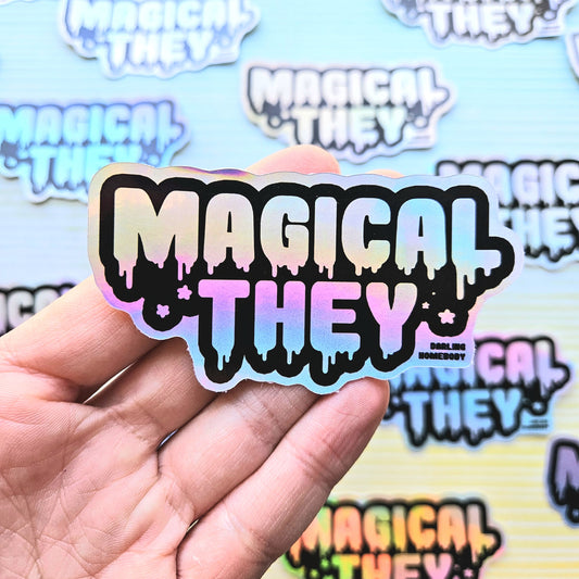 Magical They/Them Holographic Sticker. Weatherproof Vinyl Decal. Shiny Iridescent. Sailor Moon Madoka Steven Universe Gift