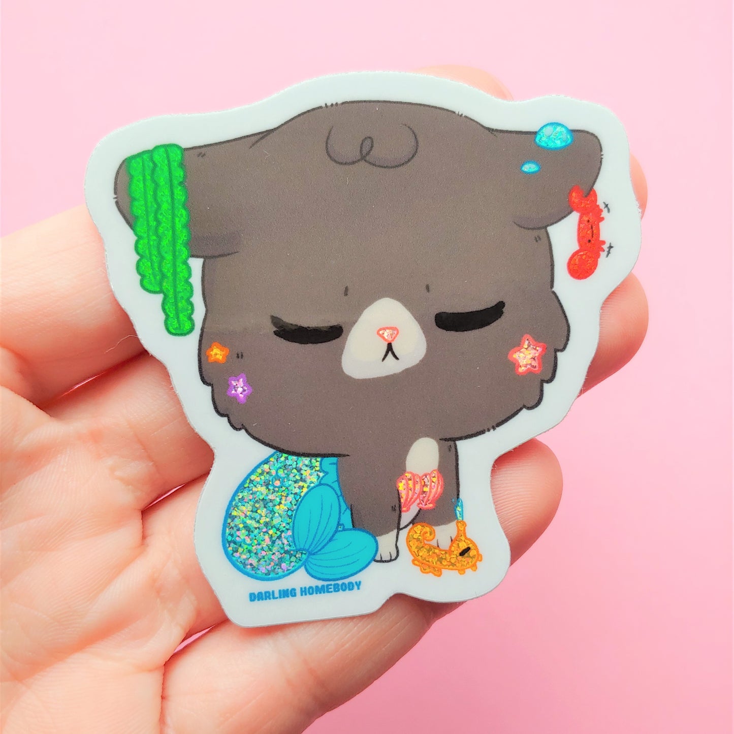 Purrmaid 2022 Limited Edition Sticker. Holographic Glitter Effect. Shiny Mermaid Cat Sparkles.