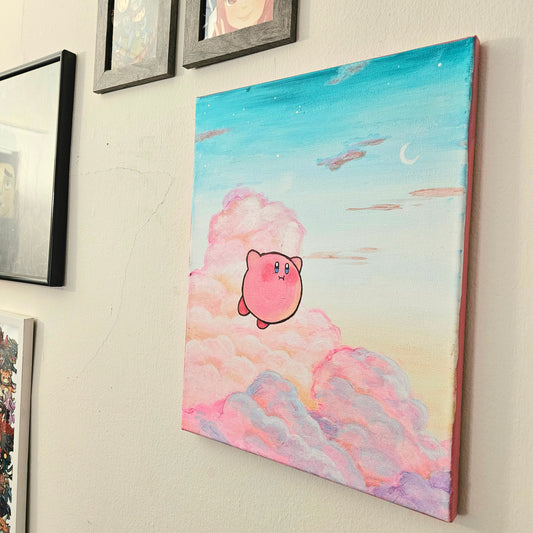 Pink Guy Puffy Clouds Acrylic Painting