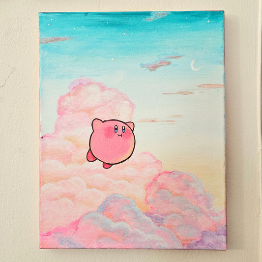 Pink Guy Puffy Clouds Acrylic Painting