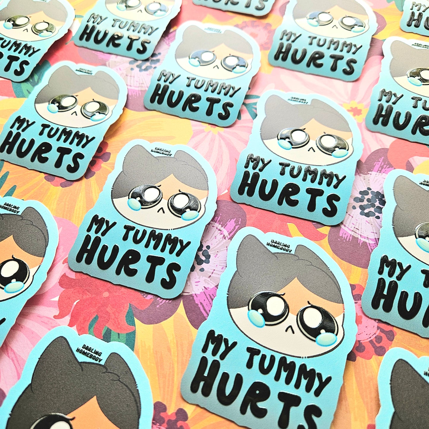 My Tummy Hurts Cat Embossed Sticker. Fun Textured Decal