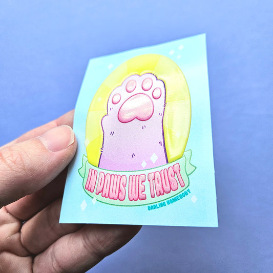 In Paws We Trust Embossed Sticker. Cat Paw Sticker.