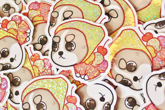 Sundae Pup August 2020 Limited Edition Sticker. Glitter Sparkle Effect. Holo Sparkle Sticker.