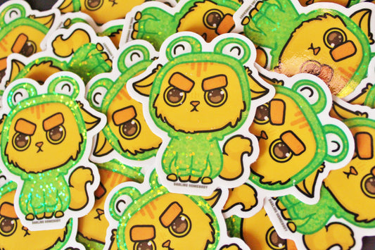 Frog Cat July 2020 Limited Edition Sticker. Glitter Sparkle Effect. Holo Sparkle Sticker.