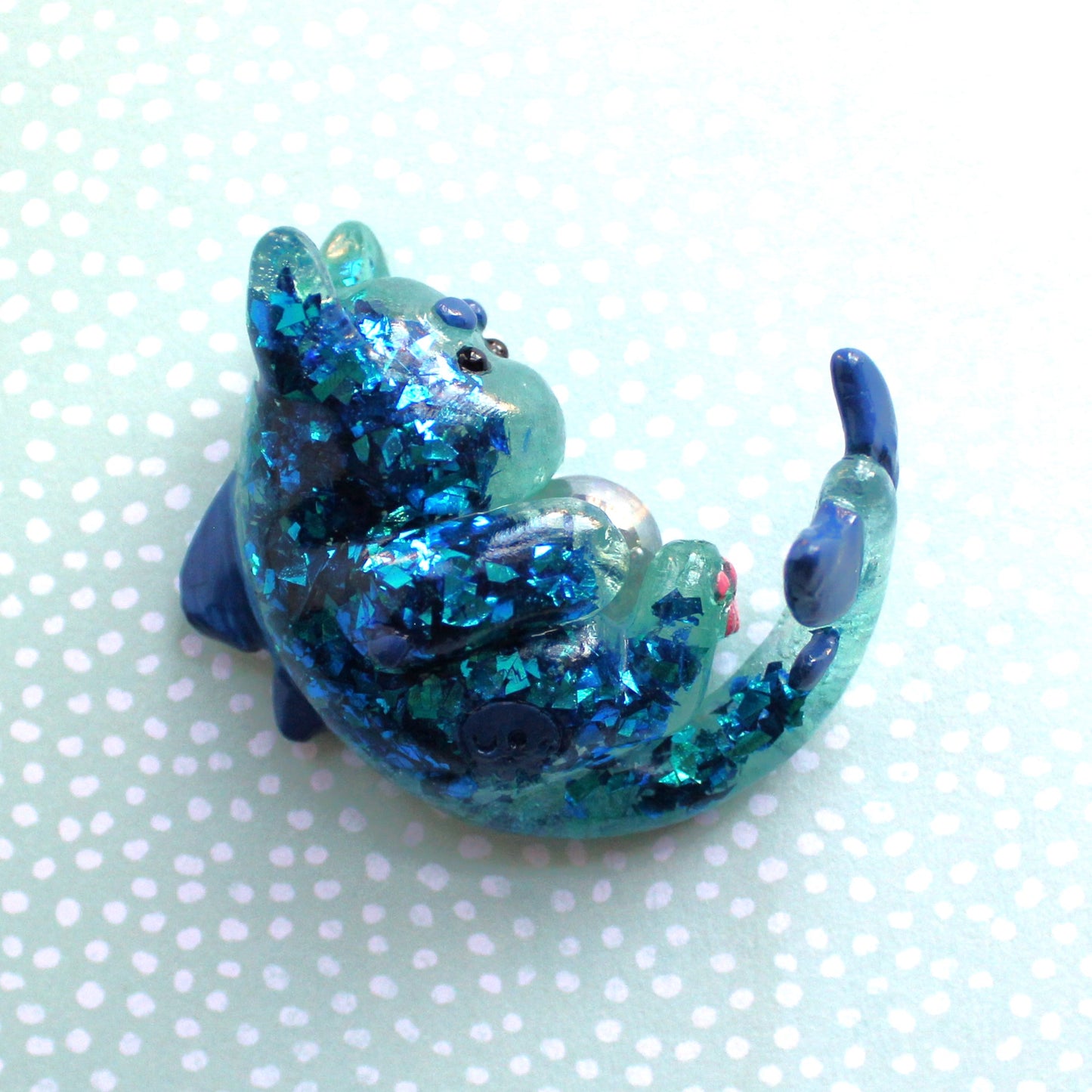 Blue Glitter Shards Cat Shark Figure. Handmade Resin Art Toy Mini Fig. Desk Decoration Collectable. Chibi