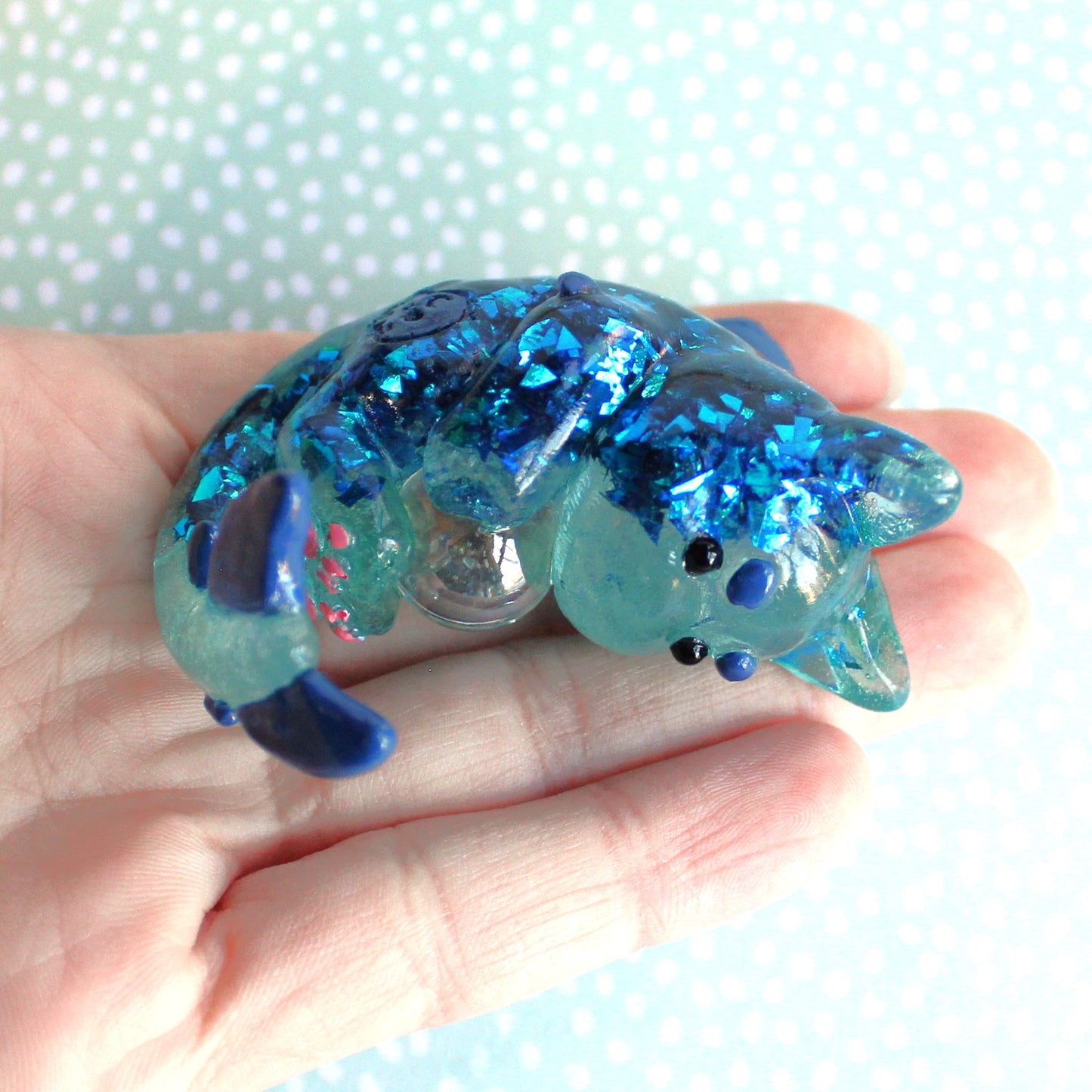 Blue Glitter Shards Cat Shark Figure. Handmade Resin Art Toy Mini Fig. Desk Decoration Collectable. Chibi