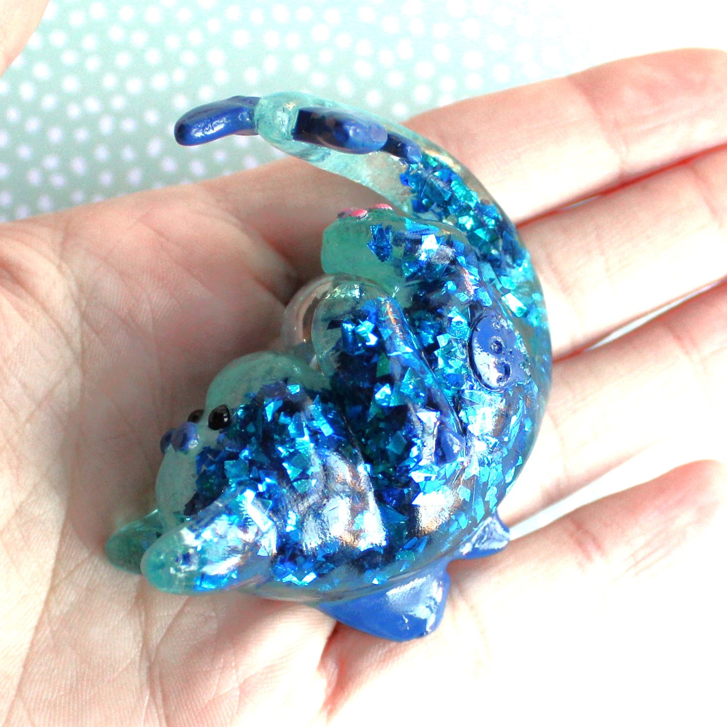 Blue Glitter Shards Cat Shark Figure. Handmade Resin Art Toy Mini Fig. Desk Decoration Collectable. Chibi