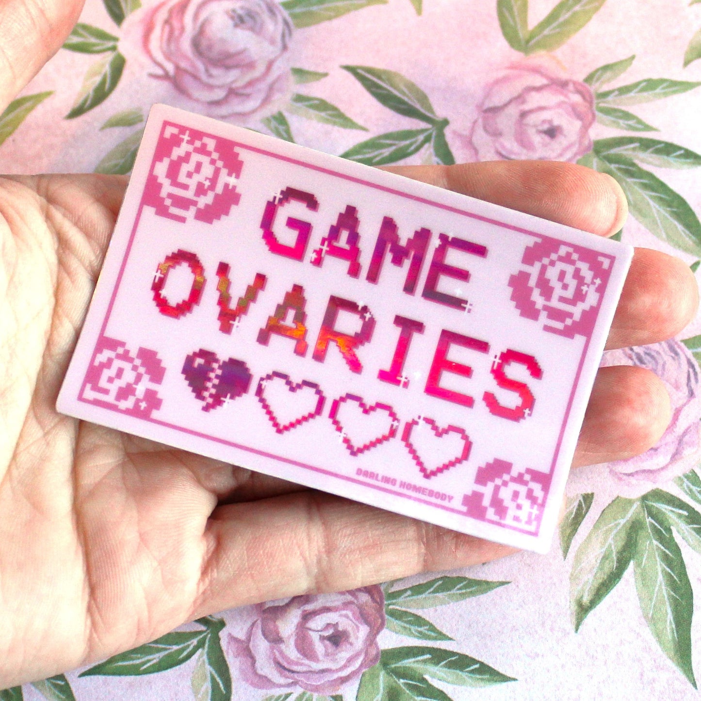 Weatherproof Shiny Sticker or Magnet. Game Ovaries Sticker. Gamer Girl Kawaii Decal. Retro Pixel Sticker. Girly Gaming Vinyl.