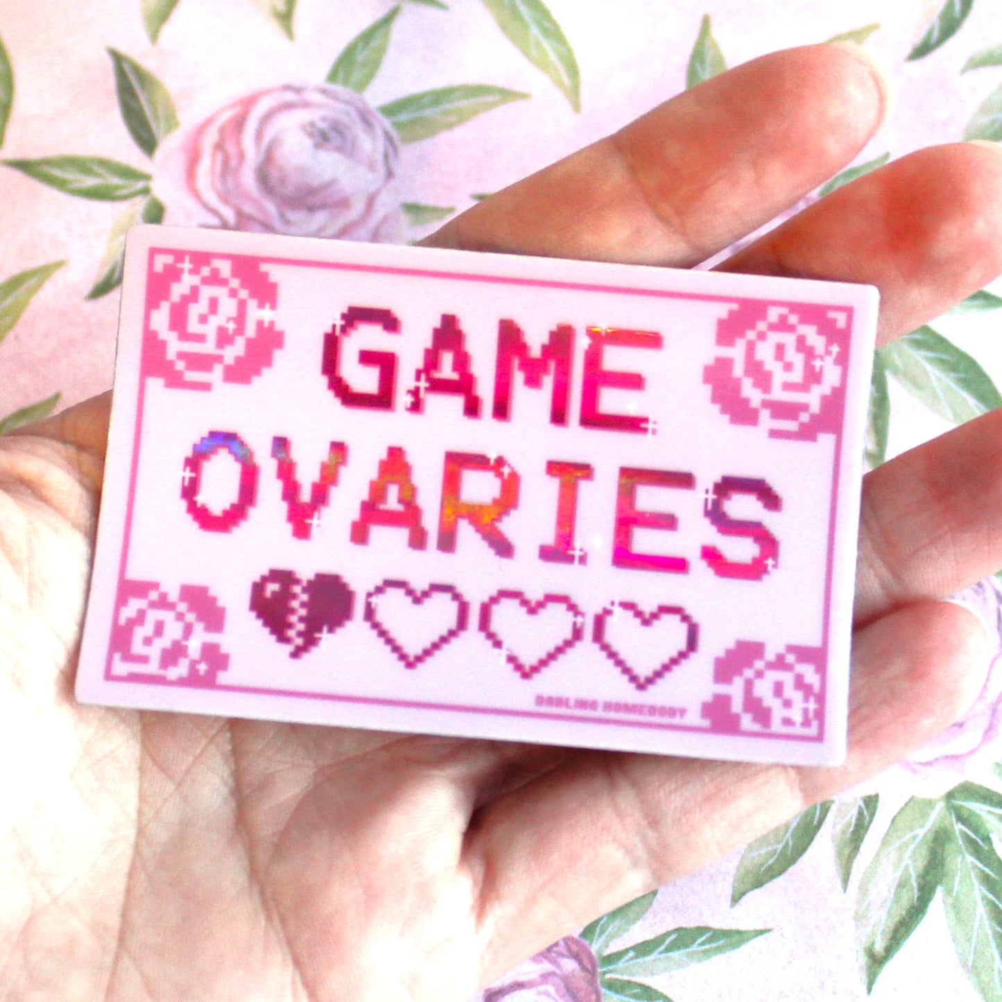 Weatherproof Shiny Sticker or Magnet. Game Ovaries Sticker. Gamer Girl Kawaii Decal. Retro Pixel Sticker. Girly Gaming Vinyl.