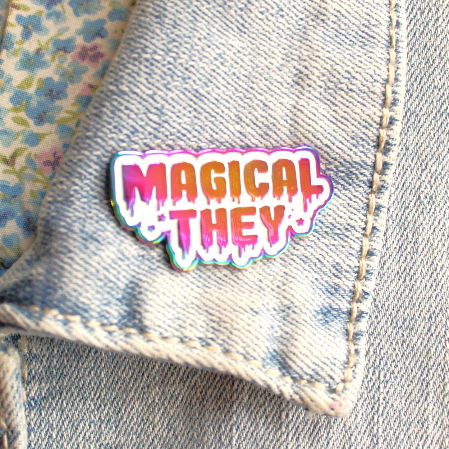 Magical They Rainbow Metal Enamel Pin. Drippy Lapel Pin. Kawaii Sailor Moon Gift. Cute and Creepy Aesthetic Pin. Steven Universe. Madoka Magica.