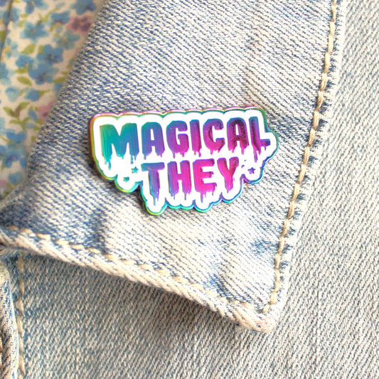 Magical They Rainbow Metal Enamel Pin. Drippy Lapel Pin. Kawaii Sailor Moon Gift. Cute and Creepy Aesthetic Pin. Steven Universe. Madoka Magica.