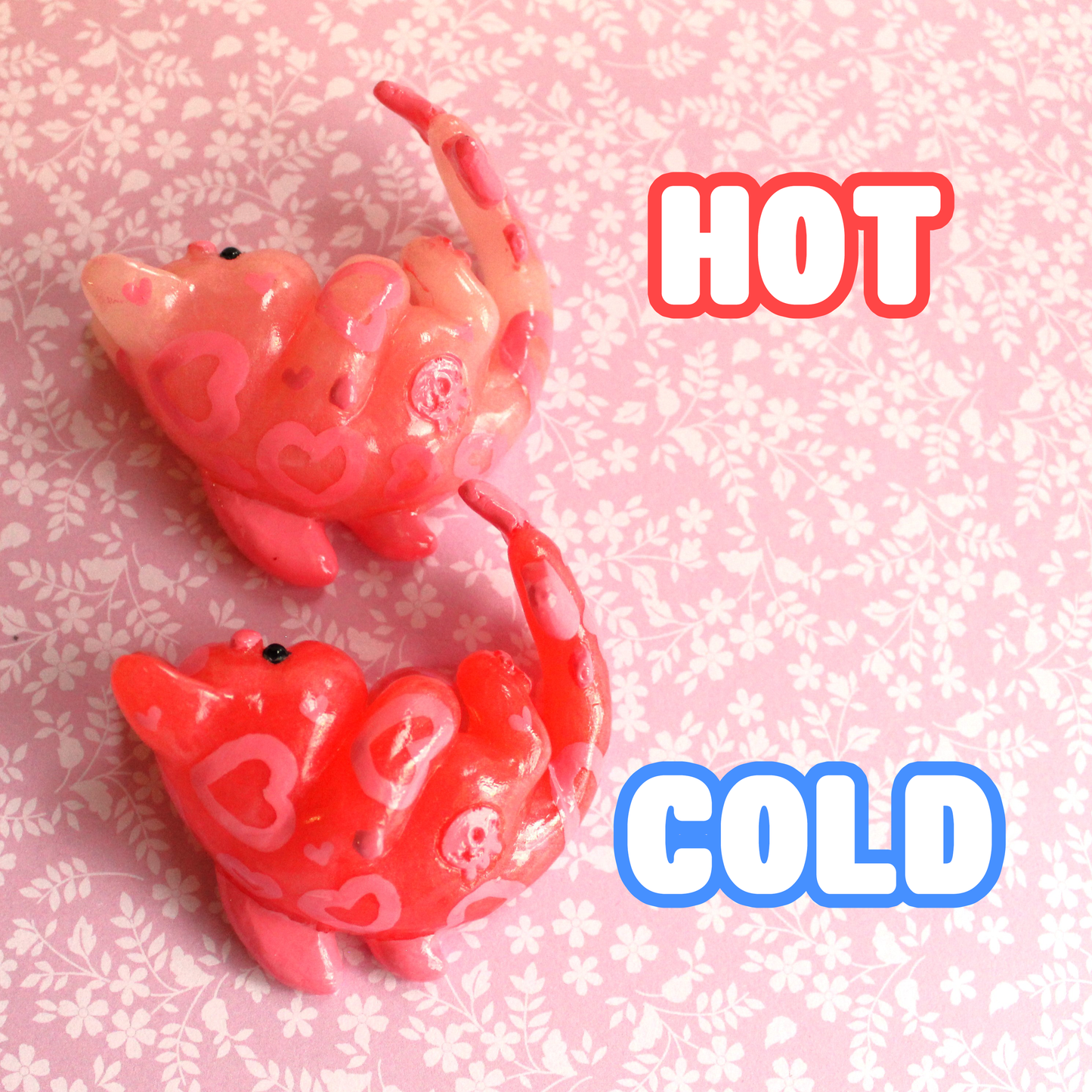 "Leopard Hearts" Cat Shark Figure. THERMAL COLOR CHANGE from Red to White. Handmade Resin Art Toy Mini Fig. Desk Decoration Collectable. Chibi