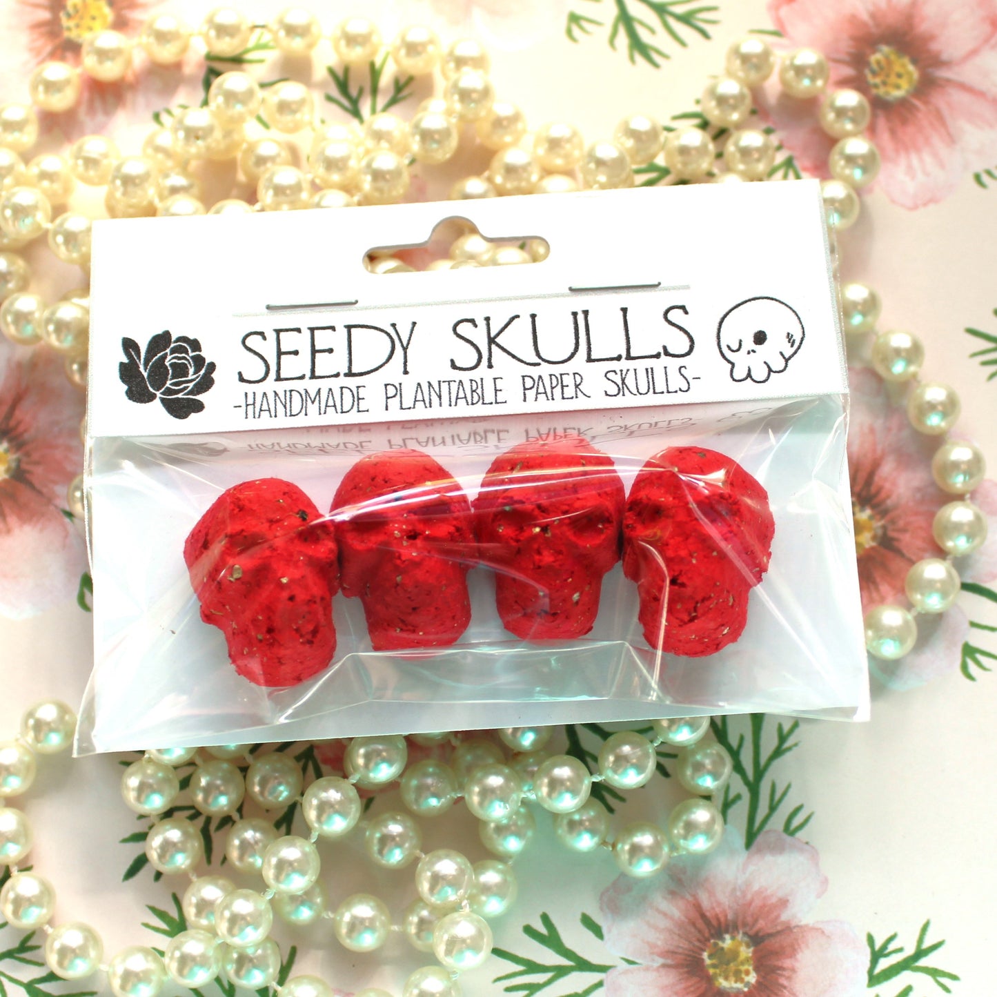 Red Plantable Paper Skulls / Seed Bombs / Seedy Skulls Pack / Recycled Paper Pulp Craft / Spring Summer Small Gift / Wild Flowers
