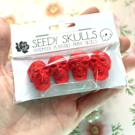 Red Plantable Paper Skulls / Seed Bombs / Seedy Skulls Pack / Recycled Paper Pulp Craft / Spring Summer Small Gift / Wild Flowers