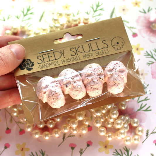 4 Pack Blush Pink Plantable Paper Skulls / Seed Bombs / Seedy Skulls Pack / Garden Plants / Spring Summer Small Gift / Pastel Goth Wedding Flowers