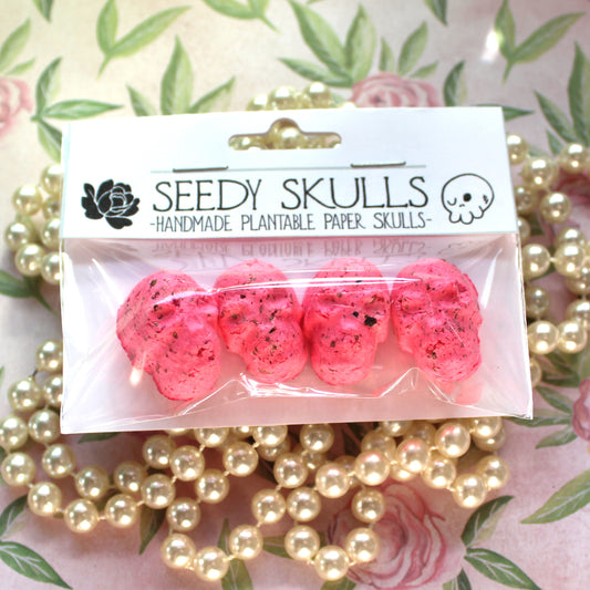 4 Pack Hot Pink Plantable Paper Skulls / Seed Bombs / Seedy Skulls Pack / Garden Plants / Spring Summer Small Gift / Pastel Goth Wedding Flowers