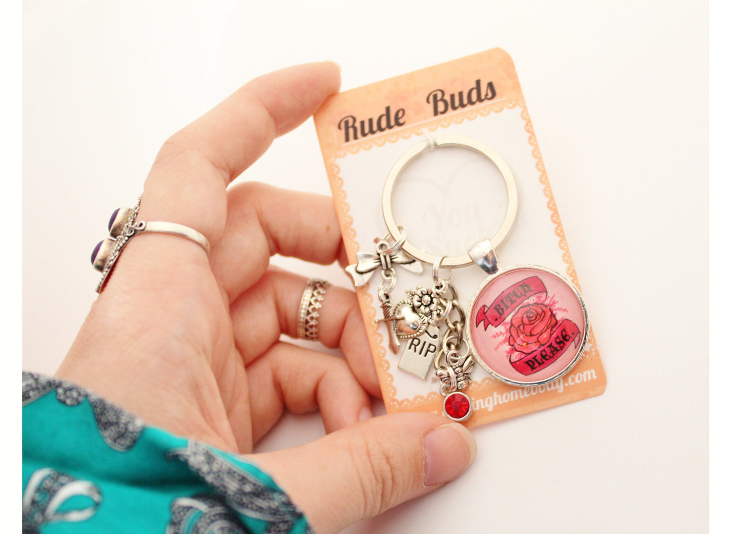 Bitch Please Rude Buds Key Chain. Pastel Flower Keychains for Women. Sarcastic Keychain Accessories. Bachelorette Party Gift for her.