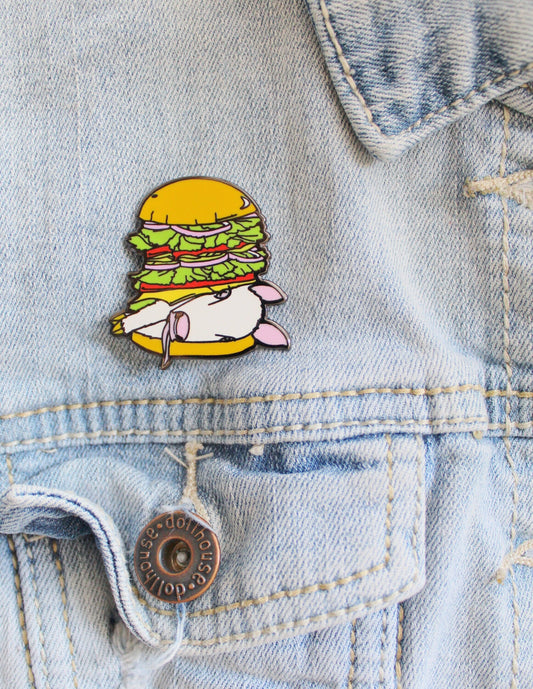 Enamel Pin Burger Baby. Meat is Murder Lapel Pin. Plant Powered Vegan. Vegetarian Lapel Pin. Animal Rights Friends Not Food.