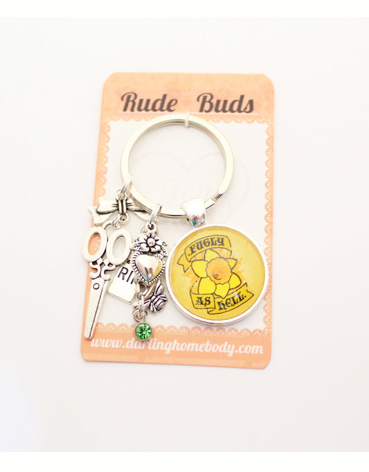 Fugly As Hell Rude Buds Key Chain. Cute Flower Petal Keychain. Pastel Punk Key Charm. Sarcastic Accessory for Women. Kawaii Goth Keychain.