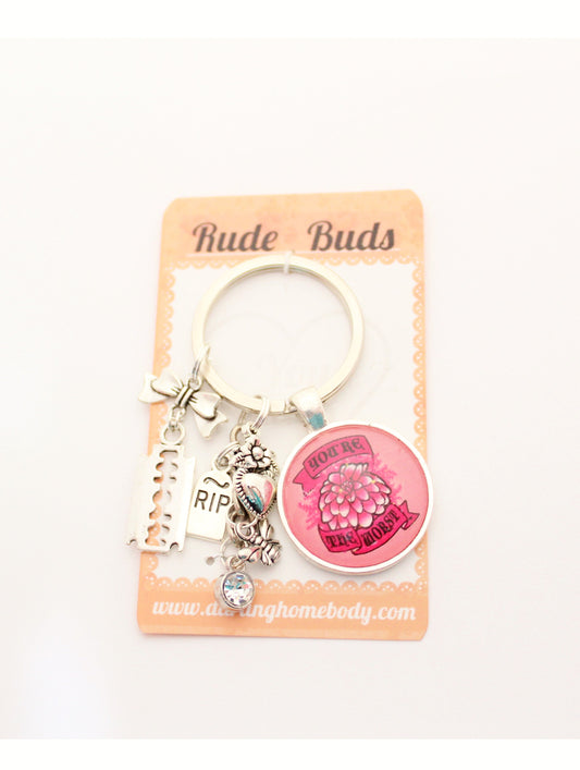 Youre The Worst Rude Buds Key Chain. Sarcastic Flower Keychains for Women. Funny Feminist Accessory. Pink Pastel Goth Keychain Charm.