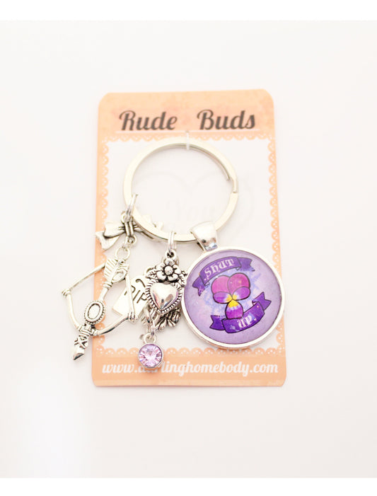 Shut Up Rude Buds Key Chain. Flower Sarcastic Keychains for Women. Bag Accessories. Floral Pastel Punk Keychain Charm. Gift for Car Keys.