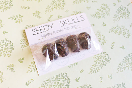 4 Pack Black Plantable Paper Skulls / Seed Bombs / Seedy Skulls Pack / Recycled Paper Pulp Craft / Spring Summer Small Gift / Wild Flowers