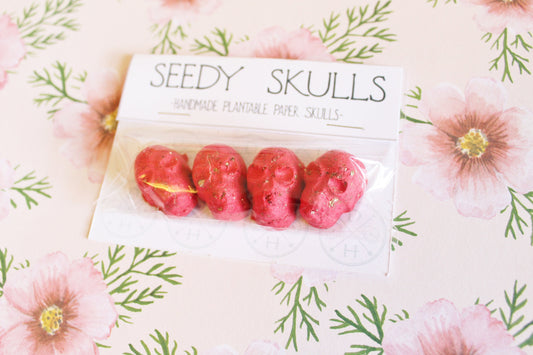 4 Pack Red Plantable Paper Skulls / Seed Bombs / Seedy Skulls Pack / Recycled Paper Pulp Craft / Spring Summer Small Gift / Wild Flowers