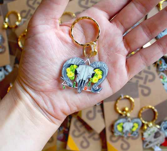 Ram Skull Keychain. Punk Style Goth Witch Jewelry. Baphomet Goat Earrings.