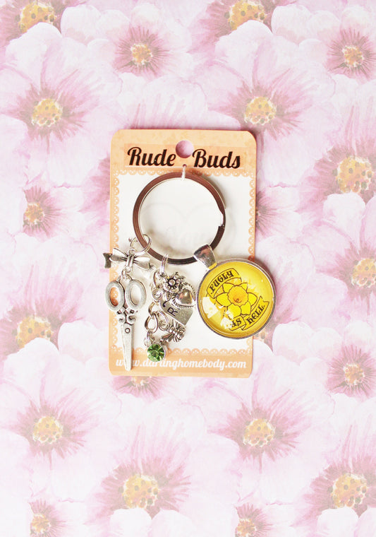 Fugly As Hell Rude Buds Key Chain. Cute Flower Petal Keychain. Pastel Punk Key Charm. Sarcastic Accessory for Women. Kawaii Goth Keychain.