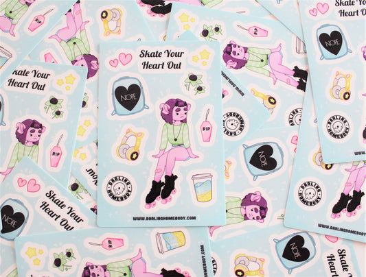 Sticker Sheet Skate Your Heart Out Lyla. Roller Skate Sticker. Roller Derby Babe. Gifts for Skaters. Roller Revival Water Bottle Sticker.