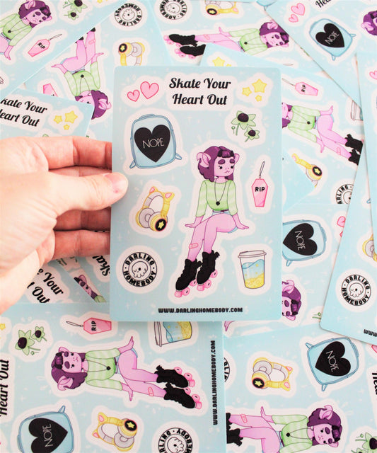 Sticker Sheet Skate Your Heart Out Lyla. Roller Skate Sticker. Roller Derby Babe. Gifts for Skaters. Roller Revival Water Bottle Sticker.
