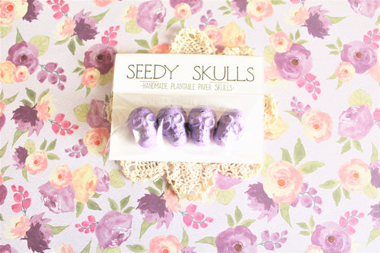 Purple Plantable Paper Skulls / Seed Bombs / Seedy Skulls Pack / Garden Plants / Spring Summer Gift / Pastel Goth Wedding Flowers