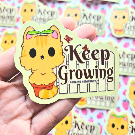 Keep Growing Cat Plant Sticker - Textured