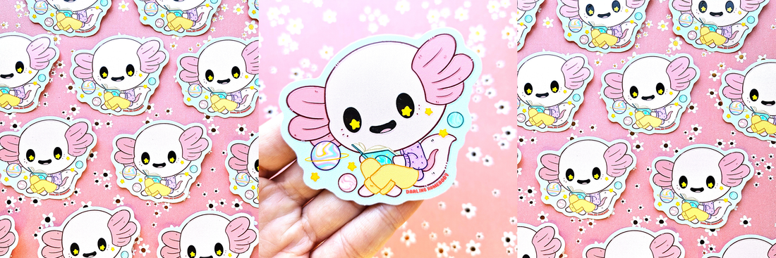 Axolotl Reading Sticker - Raised 3D Texture