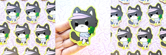 Cat Playing Pickleball Sticker - Raised 3D Texture