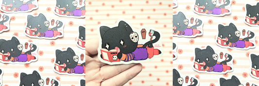 Cat Reading Horror Sticker - Raised 3D Texture
