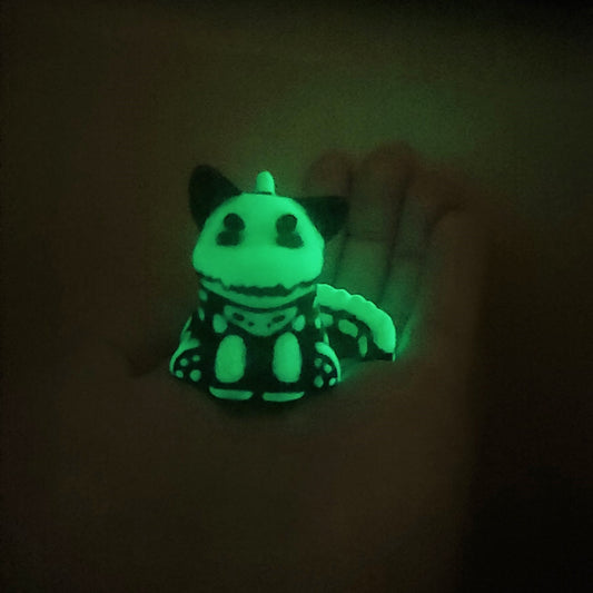 Glow-in-The-Dark Skeleton Dinocat Figure. Handmade Resin Art Toy Mini Fig / Adorable Cat Dinosaur / Desk Decoration Collectable / Chibi