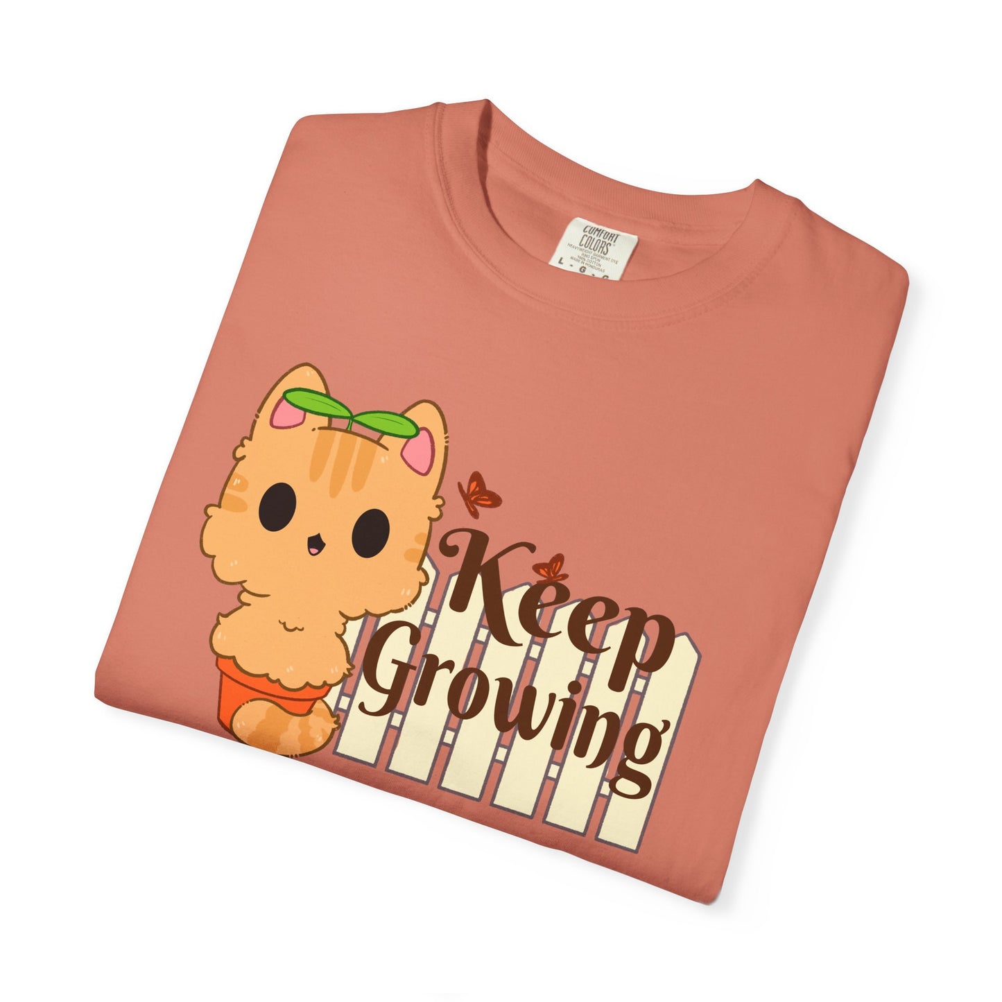 Keep Growing T-shirt. Cute Cat Plant Shirt.