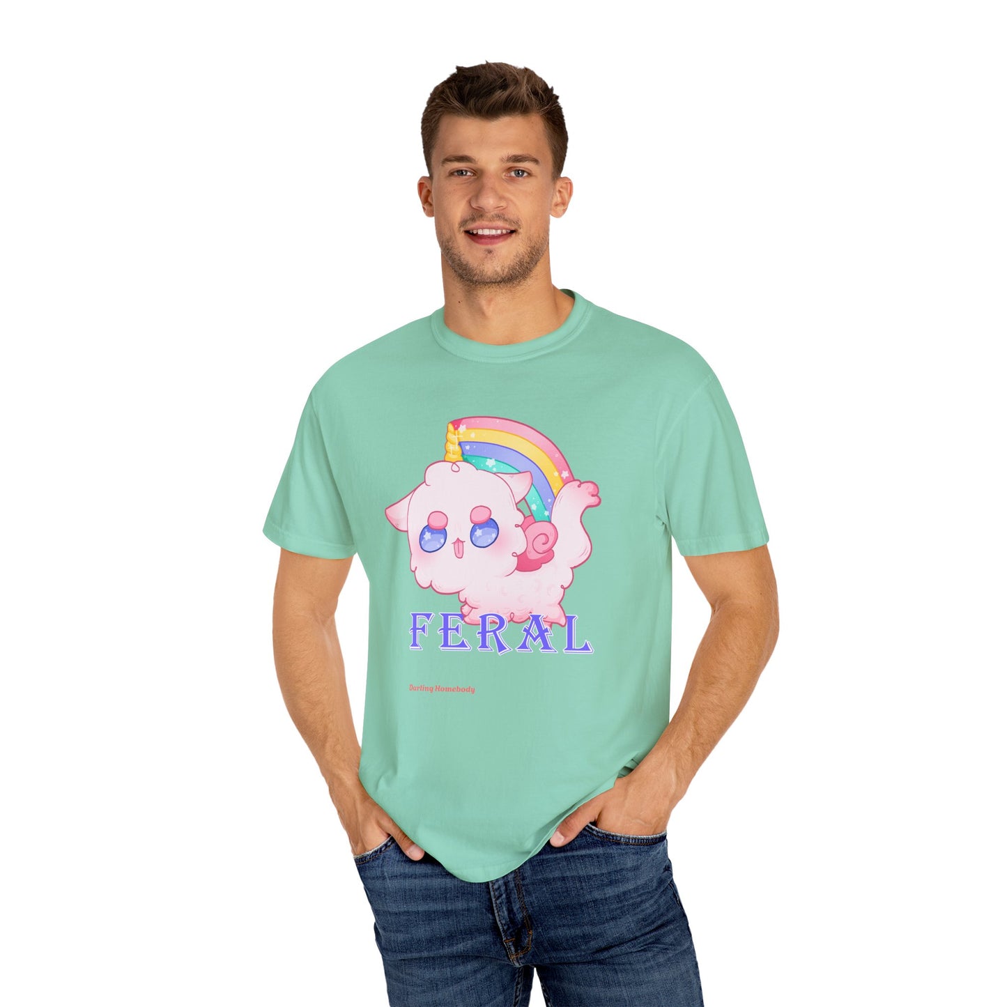 Rainbow Feral Cat Unicorn T-shirt.
