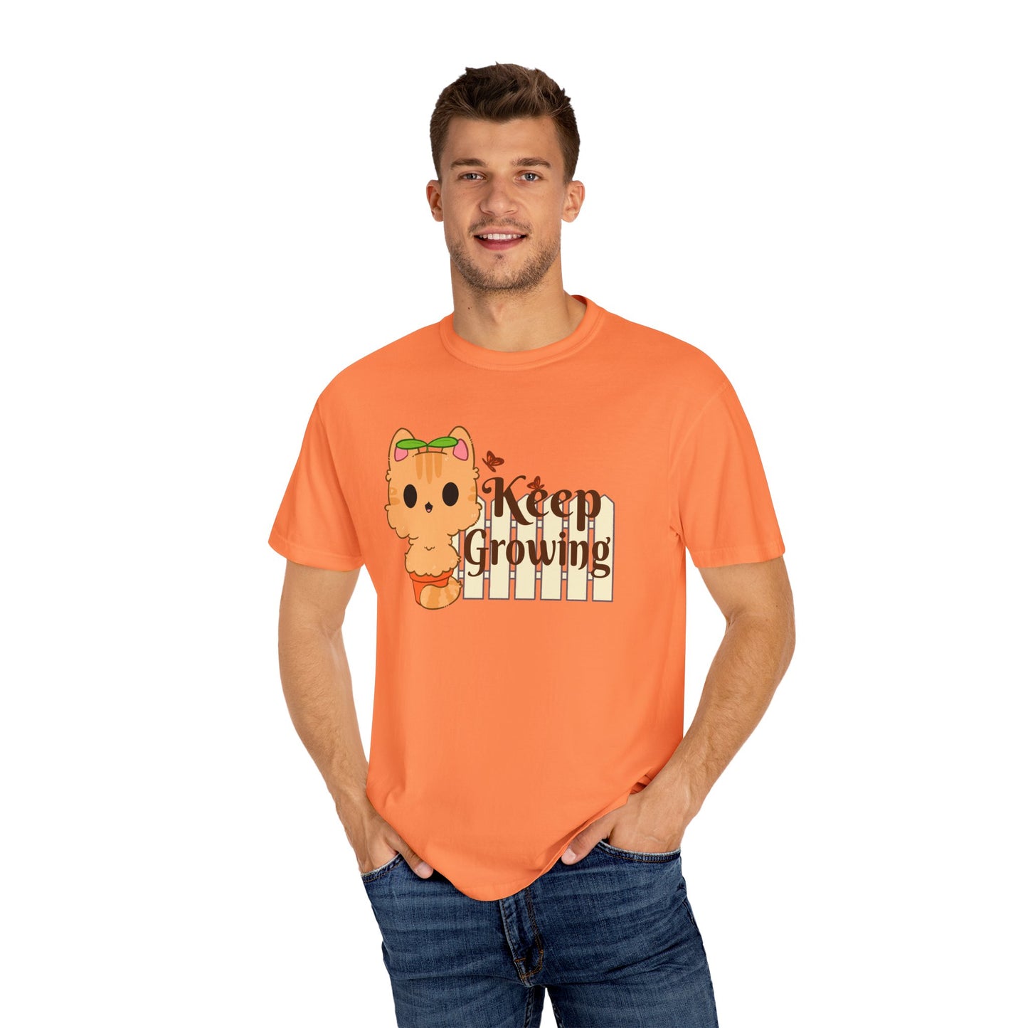 Keep Growing T-shirt. Cute Cat Plant Shirt.