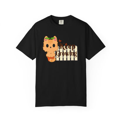 Keep Growing T-shirt. Cute Cat Plant Shirt.